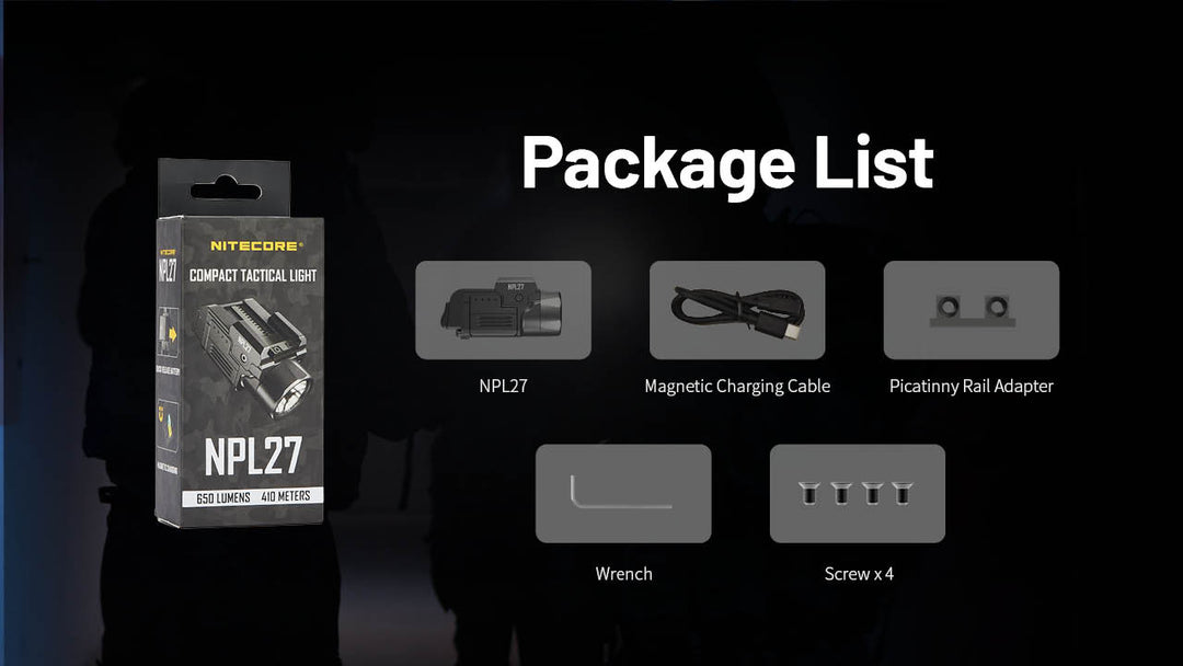 NITECORE Compact Tactical Rechargable Weapon Light (650 Lumens, 410M)