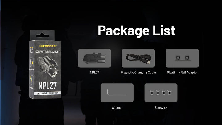 NITECORE Compact Tactical Rechargable Weapon Light (650 Lumens, 410M)