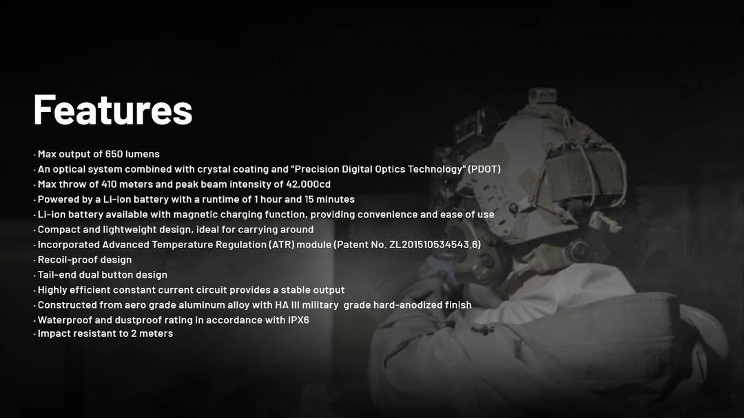 NITECORE Compact Tactical Rechargable Weapon Light (650 Lumens, 410M)