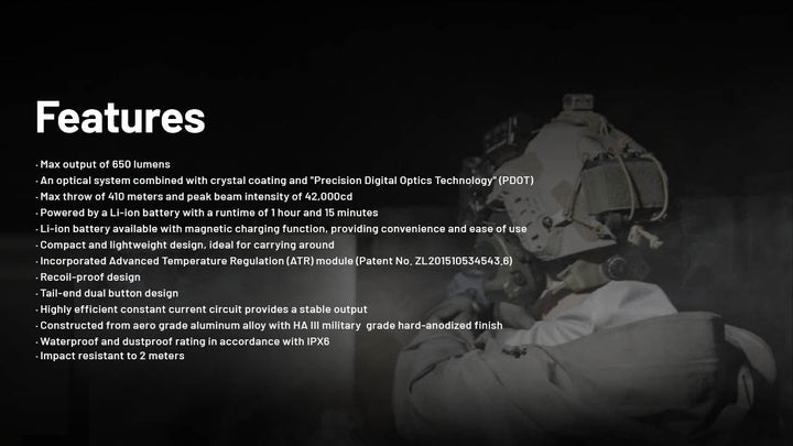 NITECORE Compact Tactical Rechargable Weapon Light (650 Lumens, 410M)